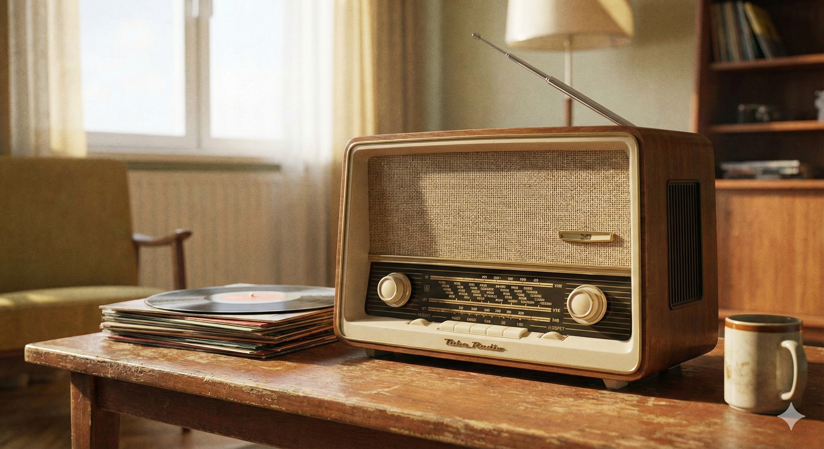 Vintage 60s transistor radio on a table